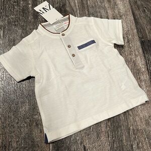 Zara Baby 9-12 months T-Shirt short sleeve with buttons white cotton new